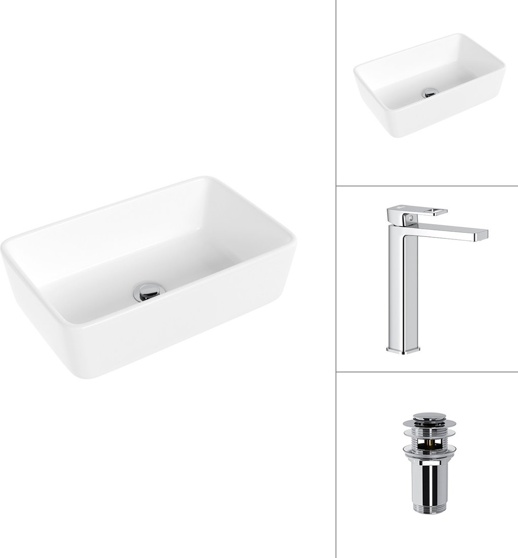 Умывальник Lauter 21674A + Cascade 21СК0655C с донным клапаном 21190CH (хром)