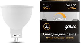 

Светодиодная лампочка Gauss GU5.3 5Вт 3000 K (диммируемая) 101505105-D