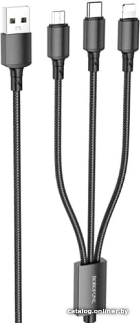 Кабель Borofone BX72 USB Type-A - Lightning/USB Type-C/microUSB (1 м, черный)