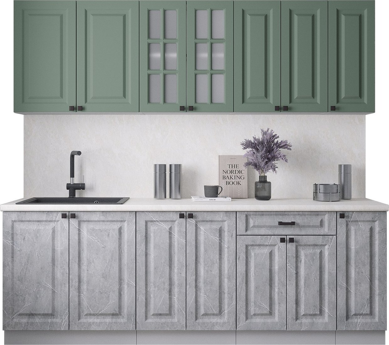 

Готовая кухня Интерлиния Мила Деко 2.3Б (керамика/мята/опал светлый)