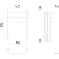 Полотенцесушитель TERMINUS Стандарт П6 500x600 нп (хром)