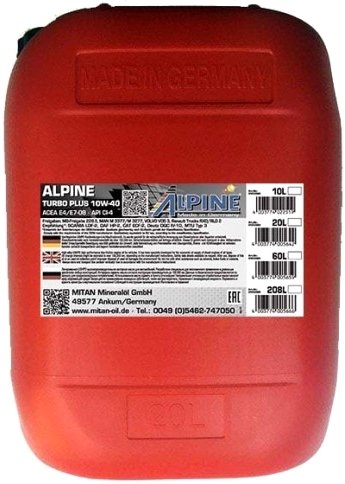 

Моторное масло Alpine Turbo Plus 10W-40 20л