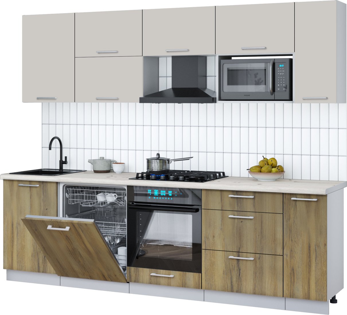 

Готовая кухня Интерлиния Мила Gloss 2.6-ПМ2 (дуб вотан/кашемир/бискайская сосна)