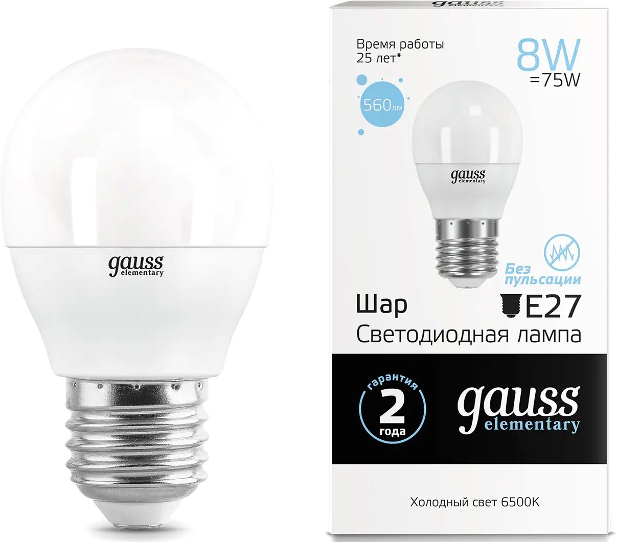 

Светодиодная лампочка Gauss Elementary 8W 560lm 6500K Е27 53238