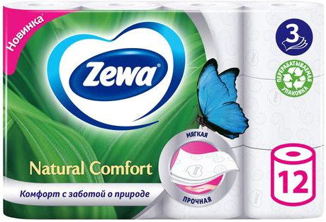 

Туалетная бумага Zewa Natural Comfort 3 слоя (12 рулонов)