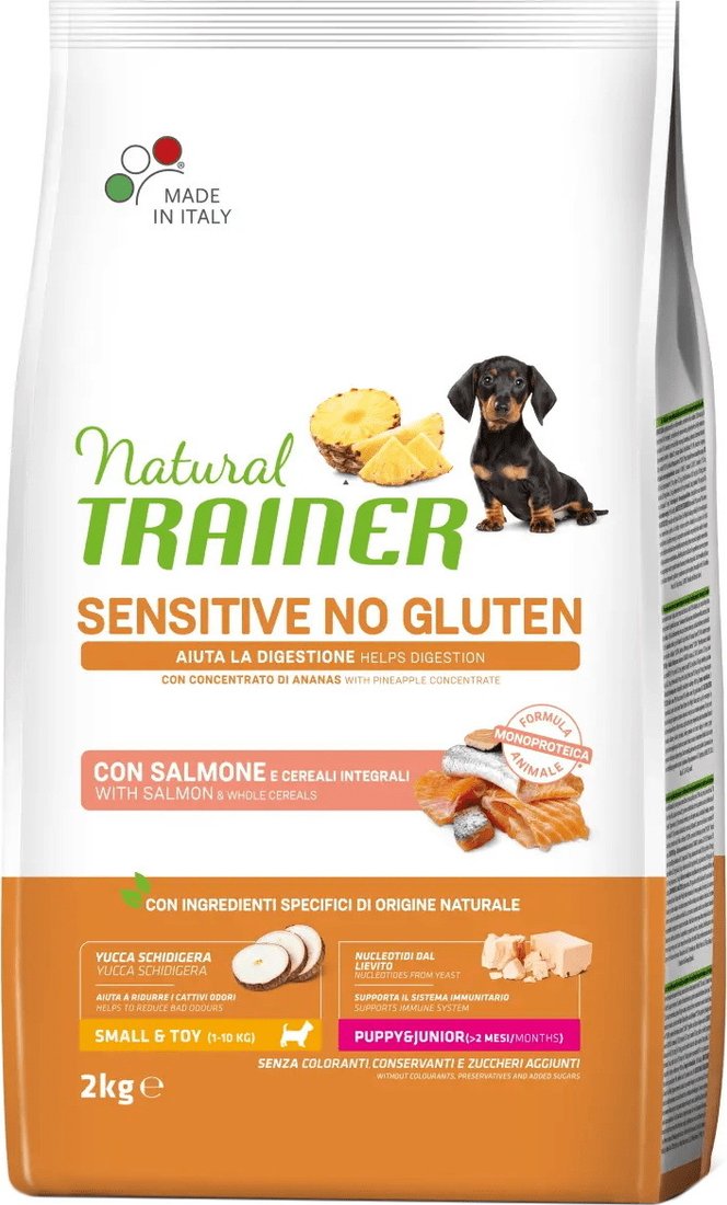 

Сухой корм для собак Trainer Sensitive No Gluten Mini Puppy&Junior with Salmon (для щенков мелких пород с чувствительным пищеварением с лососем) 2 кг