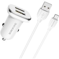 Автомобильное зарядное Borofone BZ12 microUSB (белый)
