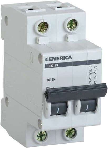 

Выключатель автоматический Generica ВА 47-29 2Р 10А 4.5кА MVA25-2-010-C