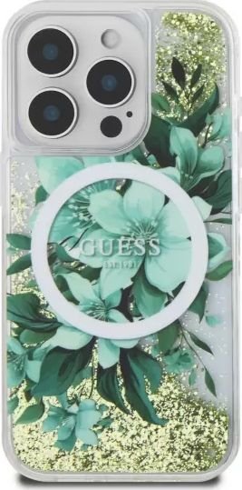 

Чехол для телефона Guess Liquid Glitter Flowers (MagSafe) для iPhone 16 Pro Max GUHMP16XLFMWTN