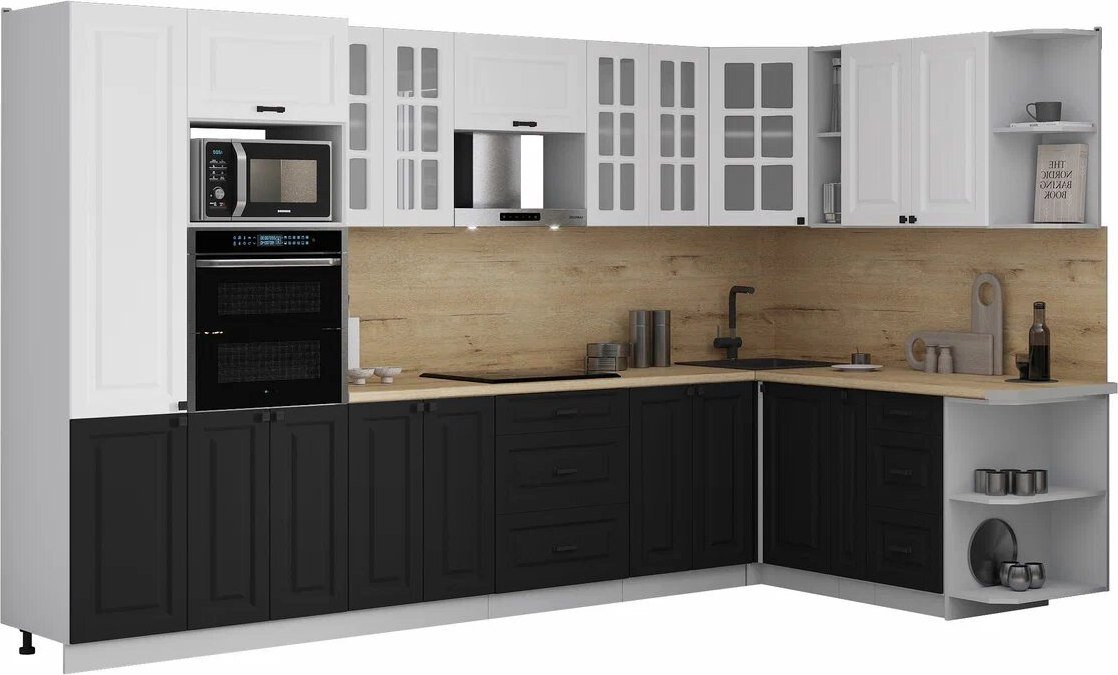 

Готовая кухня Интерлиния Мила Деко 1.88x3.4 PR (черный/белый/дуб бунратти)