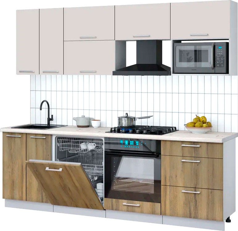 

Готовая кухня Интерлиния Мила Gloss 2.4-ПМ2 (дуб вотан/кашемир/бискайская сосна)