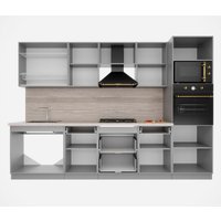 Готовая кухня Интерлиния Мила Деко 3.0 (черный/дуб вотан/белый гранит)