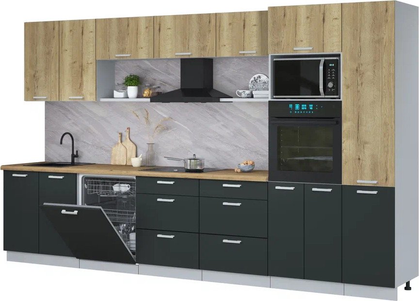 

Готовая кухня Интерлиния Мила Лайт 3.6-ПМ1 (дуб золотой/антрацит/дуб бунратти)