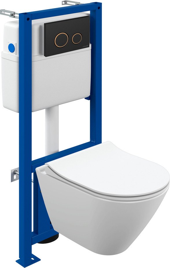 

Унитаз подвесной Cersanit City Smart CO DPL EO Slim + Link PRO 68308 (с кнопкой Twins черный матовый/золото)