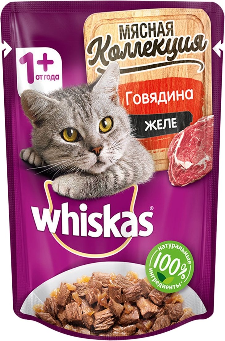 

Пресервы Whiskas Мясная коллекция говядина в желе 85 г