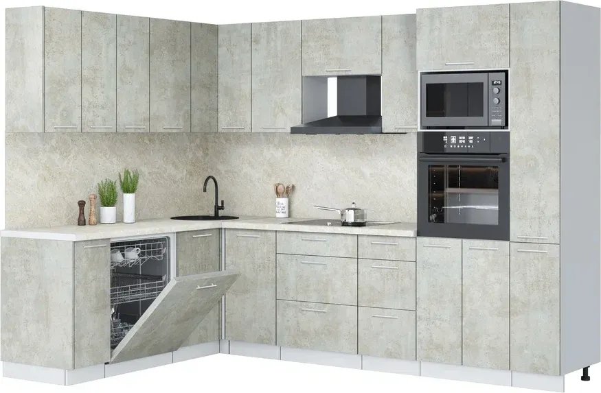 

Готовая кухня Интерлиния Мила Лайт 1.896х2.88 (бетон лайт/бетон лайт/опал светлый)