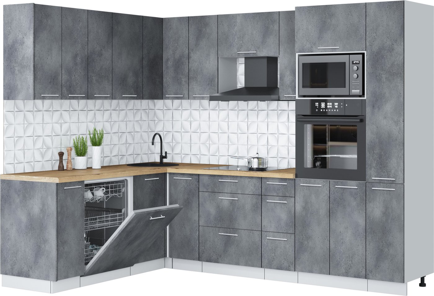 

Готовая кухня Интерлиния Мила Лайт 1.896х2.68 (бетон портленд/бетон портленд/дуб бунратти)