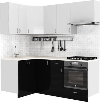 Готовая кухня S-Company Клео глоcс 1.2x2.0 левая (черный глянец/белый глянец)
