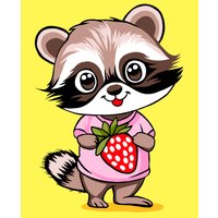 Картина по номерам Wizardi Енот с клубникой MINI302