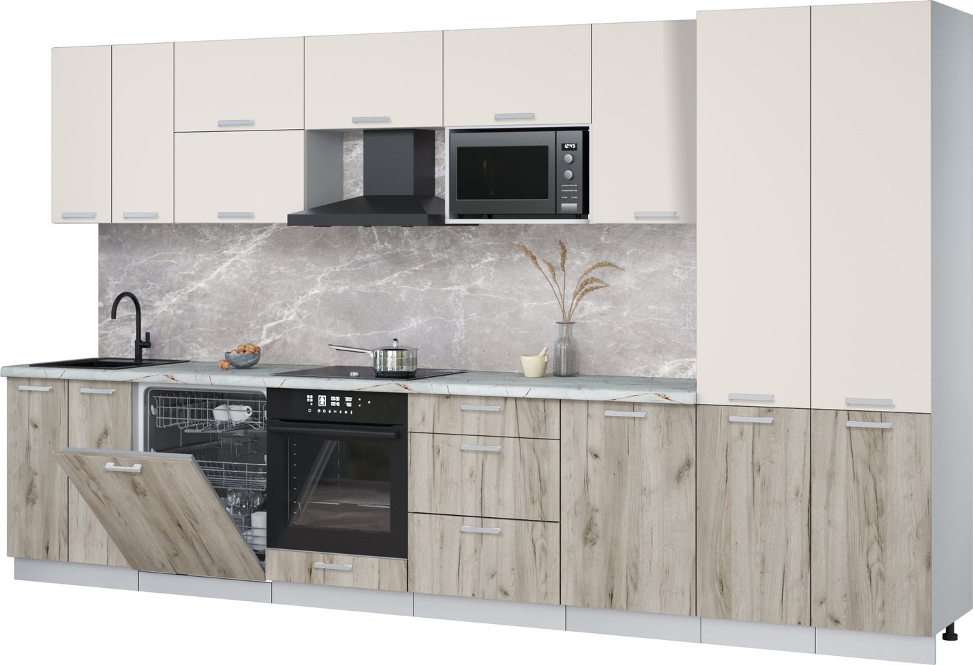 

Готовая кухня Интерлиния Мила Лайт 3.7-ПМ2 (персидский жемчуг/дуб серый/серый каспий)