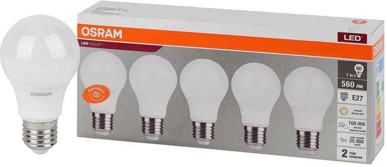 

Светодиодная лампочка Ledvance LED Value 4058075577626 E27 7 Вт 3000 К