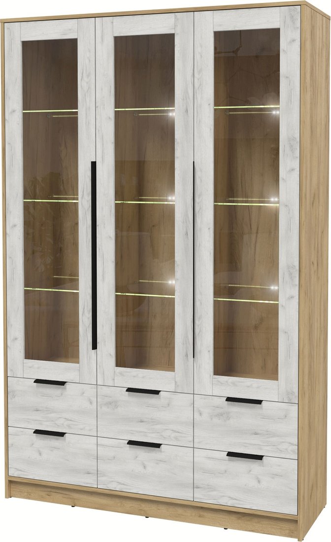 

Шкаф-витрина Интерлиния Концепт КТ-ШВ3 с подсветкой (дуб белый/дуб золотой)