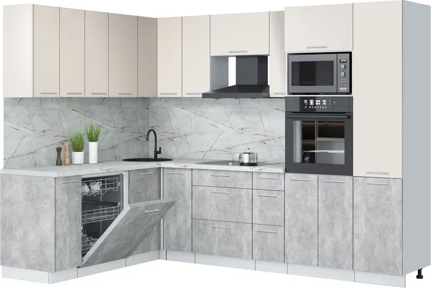 

Готовая кухня Интерлиния Мила Лайт 1.896х2.78 (персидский жемчуг/бетон/серый каспий)