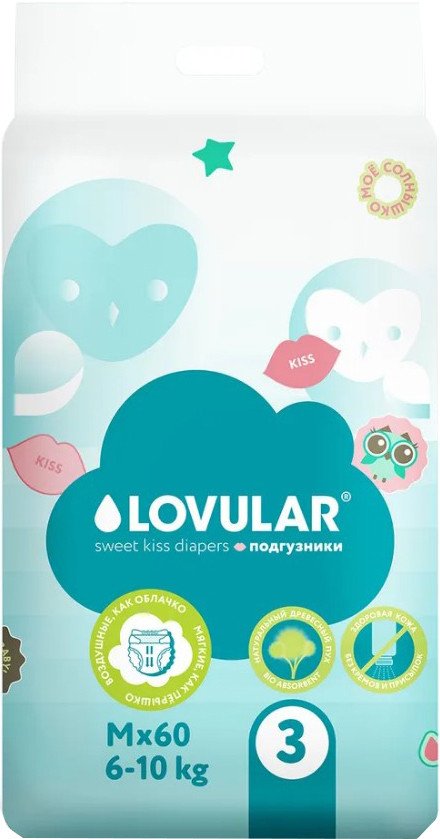 

Подгузники Lovular Sweet Kiss M 6-10 кг (60 шт)