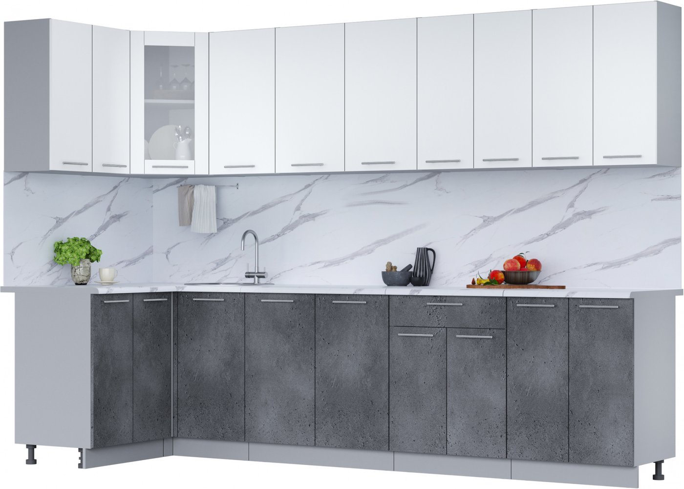

Готовая кухня Интерлиния Мила 12x30 (белый платинум/бетон портленд/белый гранит)