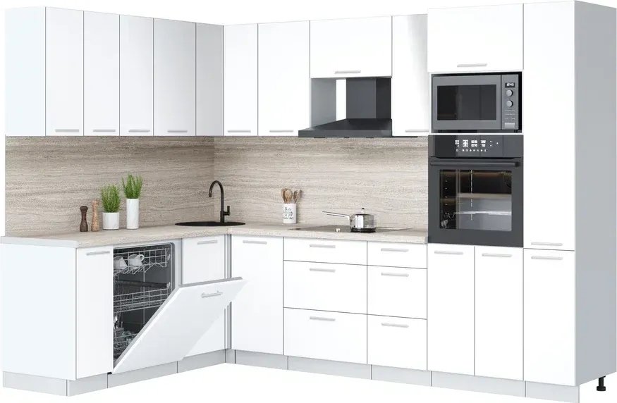 

Готовая кухня Интерлиния Мила Лайт 1.896х2.88 (белый платинум/белый платинум/травертин серый)