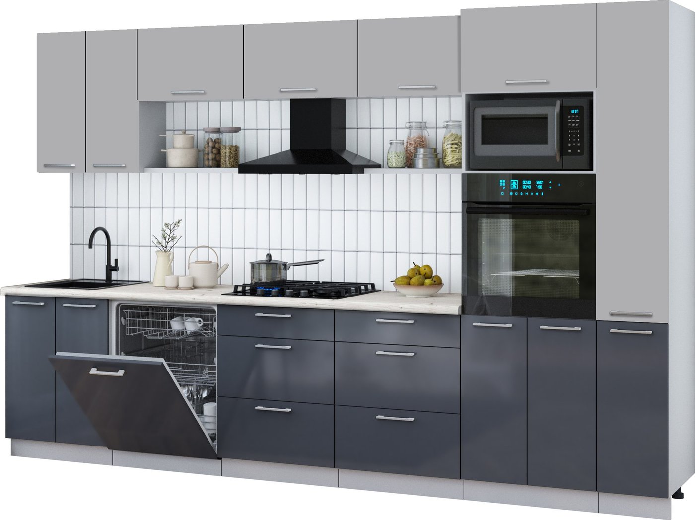 

Готовая кухня Интерлиния Мила Gloss 3.3-ПМ1 (асфальт глянец/грей/бискайская сосна)