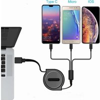 Кабель USBTOP USB Type-A - USB Type-C/Lightning/microUSB (1 м, черный, с боксом для скрутки)