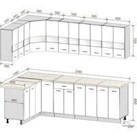 Готовая кухня Кортекс-мебель Корнелия Экстра 1.5x2.6м (дуб сонома/венге/мадрид)