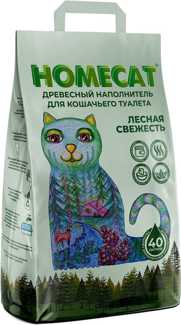 

Наполнитель для туалета Homecat Древесный Лесная свежесть 68018 (40 л)