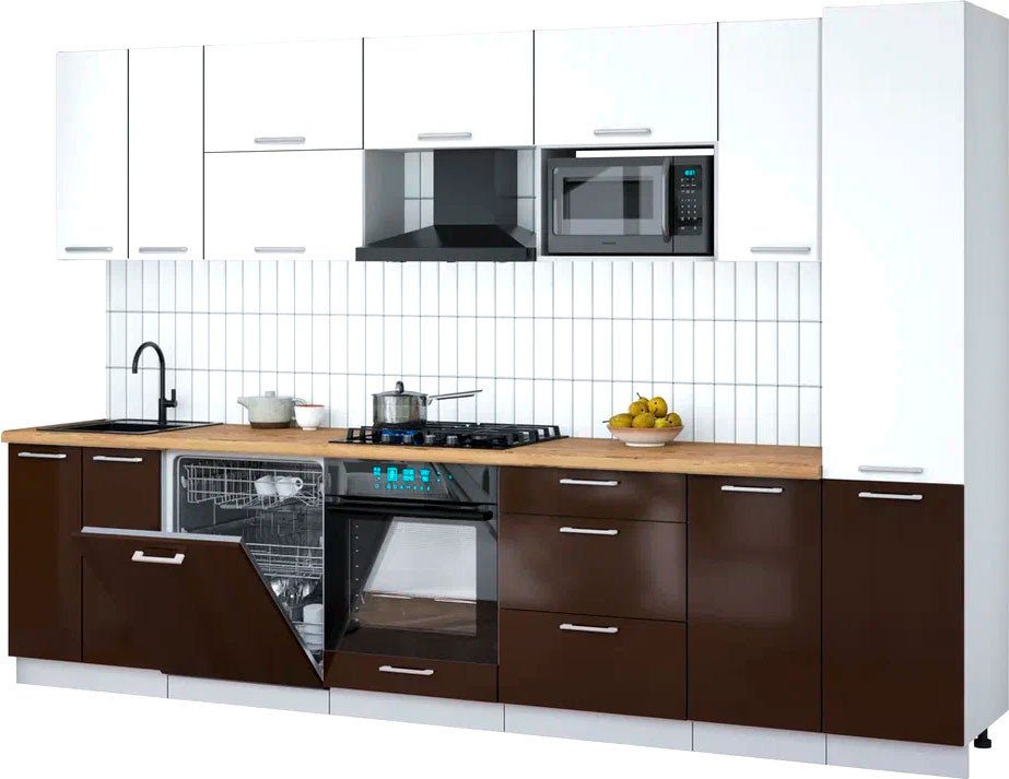 

Готовая кухня Интерлиния Мила Gloss 3.2-ПМ2 (шоколад глянец/белый/дуб бунратти)