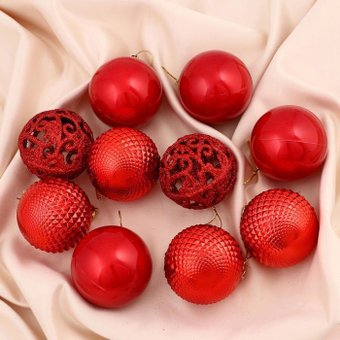 Елочная игрушка Зимнее волшебство Блеск ажура d-6 см 10 шт (красный) 4941965