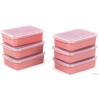 Набор контейнеров Полесье с крышками 73928 (6 шт, бледно-коралловый/прозрачный)