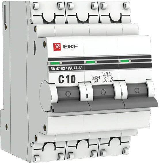 

Выключатель автоматический EKF PROxima ВА 47-63 3P 10А (C) 6kA mcb4763-6-3-10C-pro
