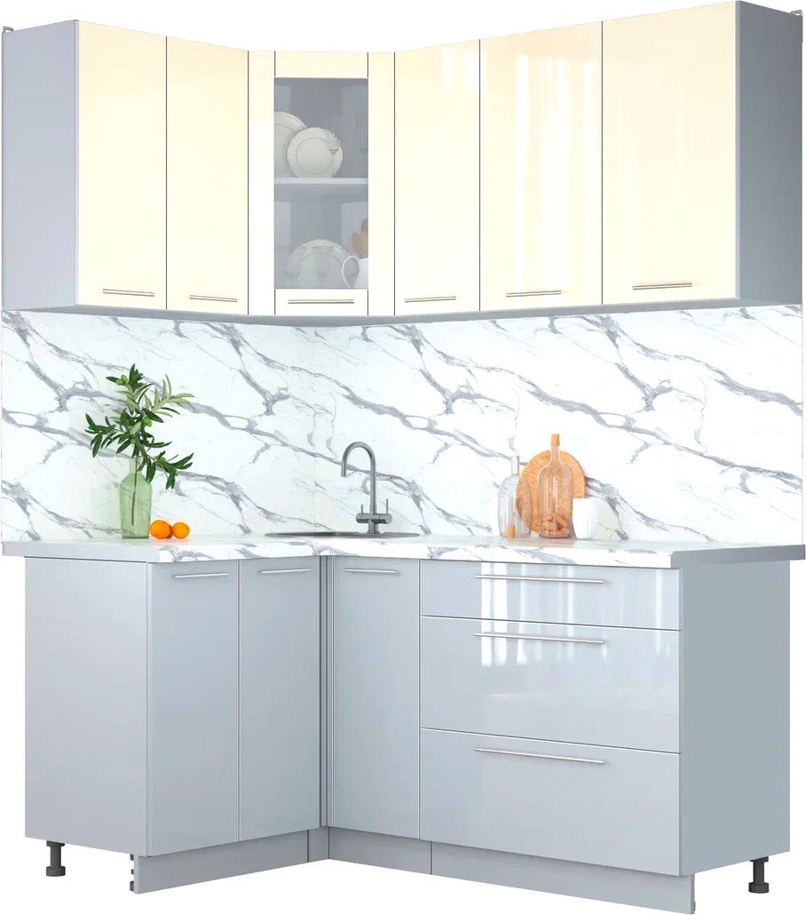 

Готовая кухня Интерлиния Мила Пластик 1.2x1.7 (ваниль/туманный глянец/белый гранит)