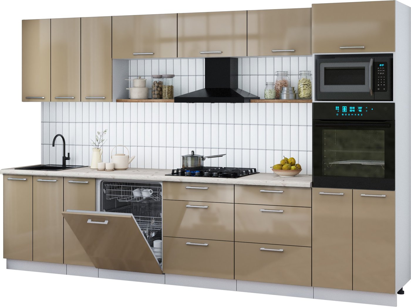 

Готовая кухня Интерлиния Мила Gloss 3.3-ПМ1-2 (капучино глянец/капучино глянец/бискайская сосна)