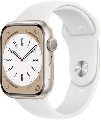 Apple Watch Series 8 45 мм (алюминиевый корпус, звездный свет/белый, спортивный силиконовый ремешок M/L)