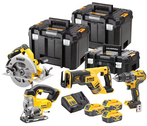 

DeWalt DCK421P3T (шуруповерт, сабельная пила, лобзик, циркулярная пила, 3 АКБ, кейс)