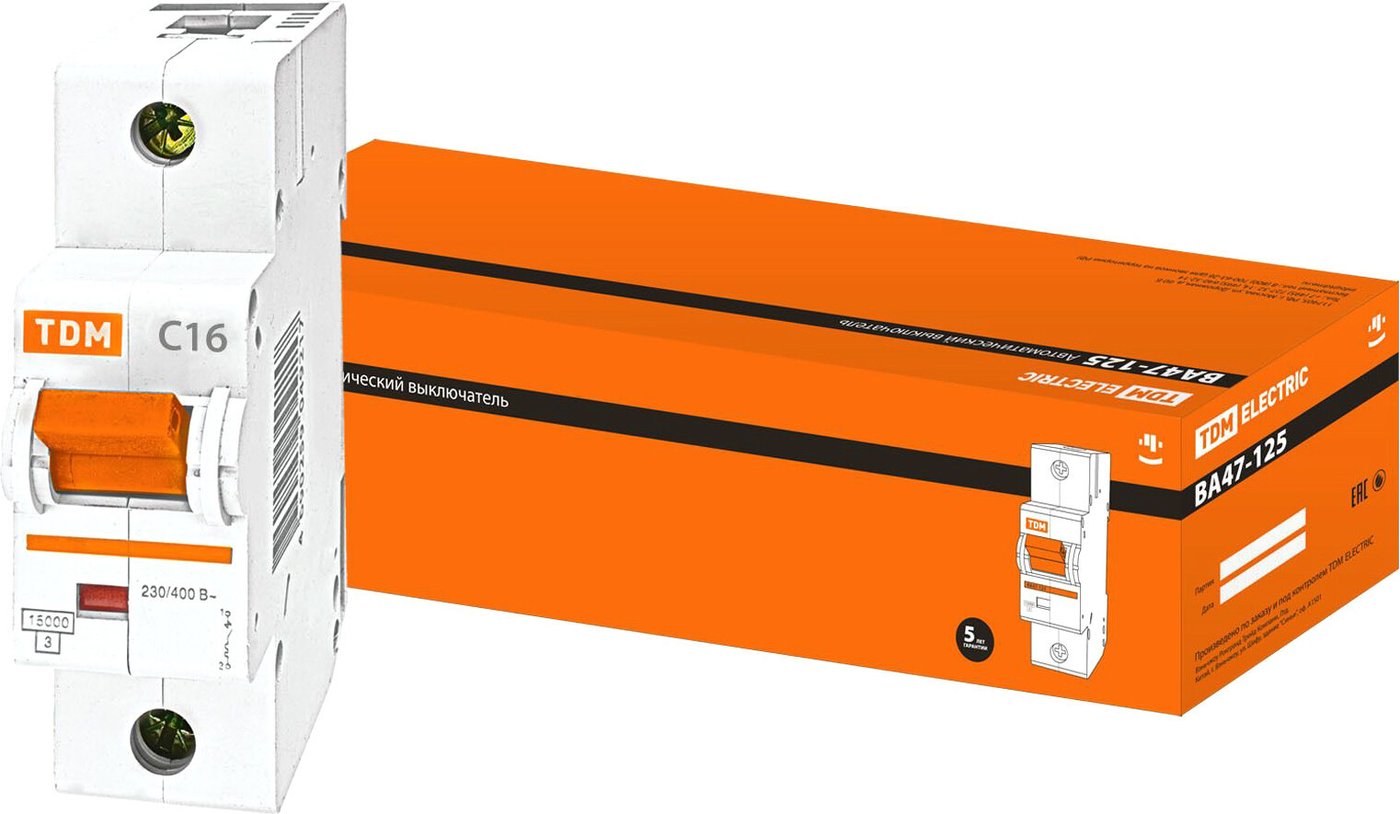 

Выключатель автоматический TDM Electric ВА 47-125 1Р 16А (C) 15кА SQ0208-0050