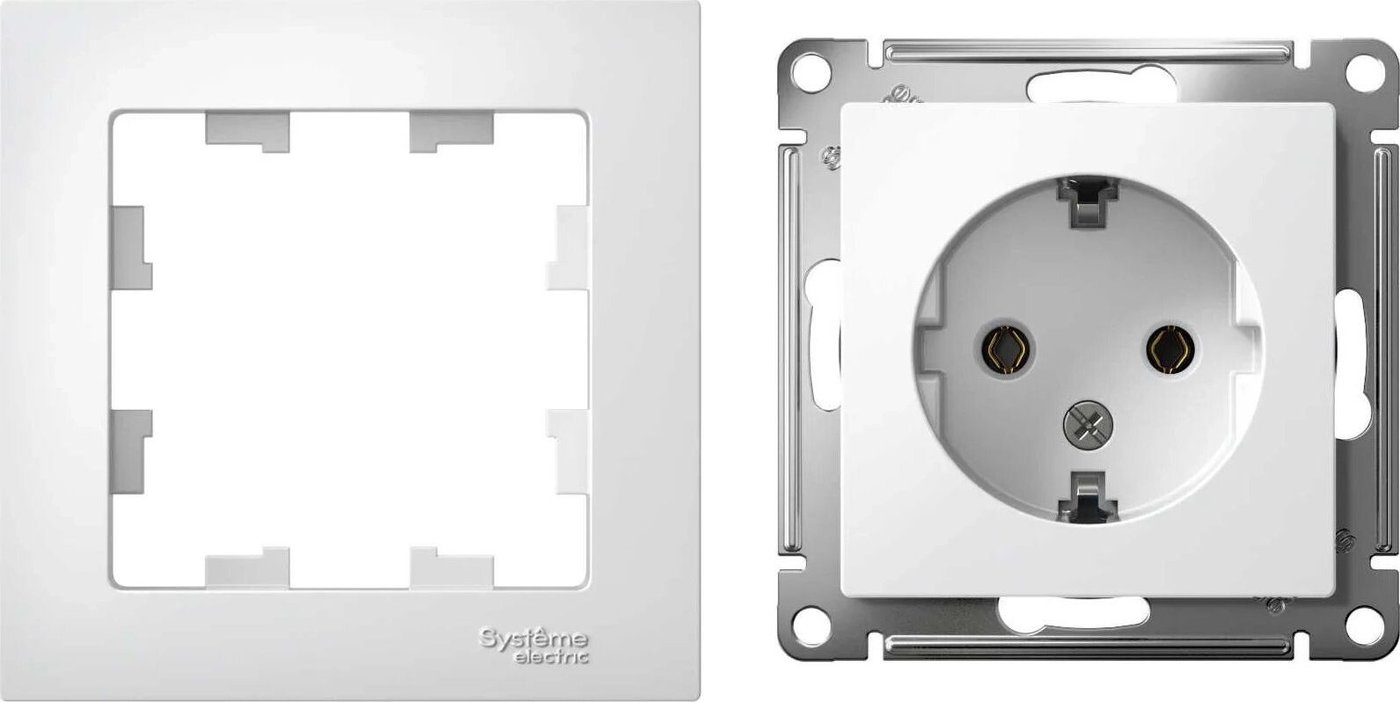 Розетка Systeme Electric AtlasDesign ATN000143 с заземлением + ATN000101 (белый/белый)