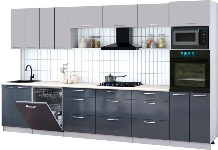 

Готовая кухня Интерлиния Мила Gloss 3.6-ПМ1-2 (асфальт глянец/грей/бискайская сосна)