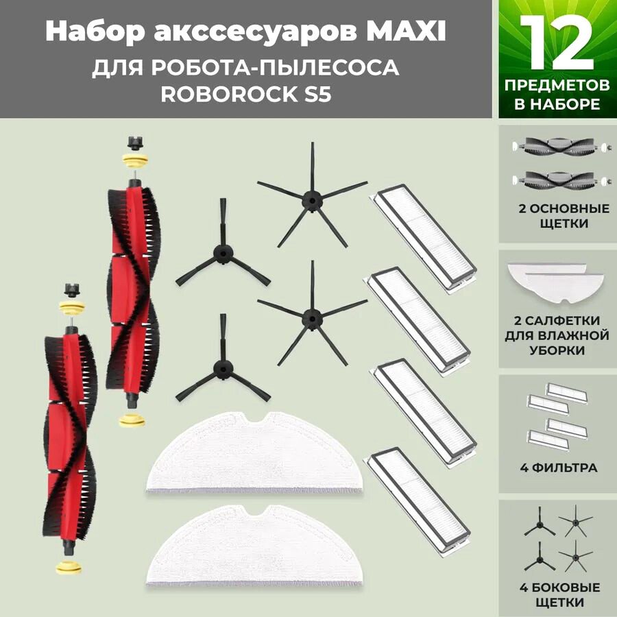 

Набор аксессуаров USBTOP для Roborock S5 (основная щетка с роликами , черные боковые щетки) 558423