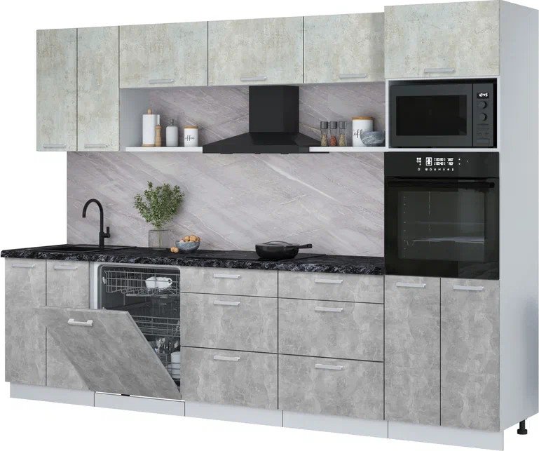 

Готовая кухня Интерлиния Мила Лайт 3.0-ПМ1 (бетон лайт/бетон/кастилло темный)