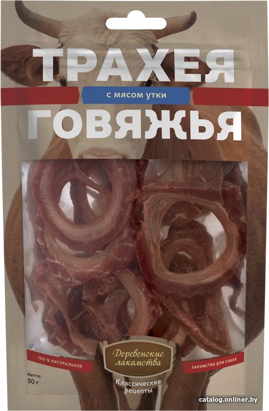 Лакомство для собак Деревенские лакомства Трахея говяжья с мясом утки 50 г