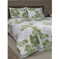 Евро комплект постельного белья Amore Mio Сатин Тропик Евро 24893 (зеленый/белый)