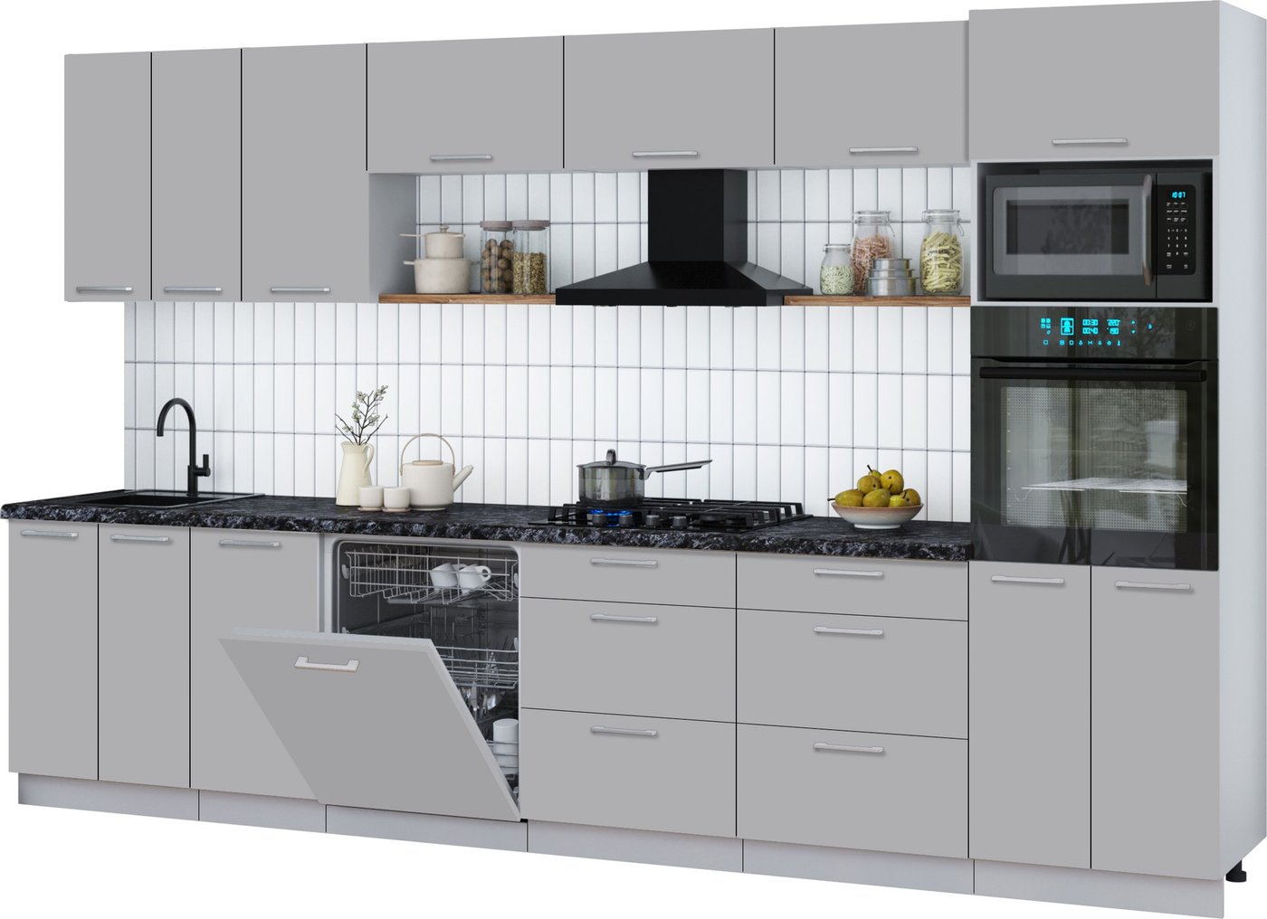 

Готовая кухня Интерлиния Мила Gloss 3.4-ПМ1-2 (грей/грей/кастилло темный)